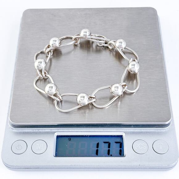 Vintage Mexico Sterling Silver 925 Modernist Ball Link Bracelet 7.25" - Picture 6 of 7